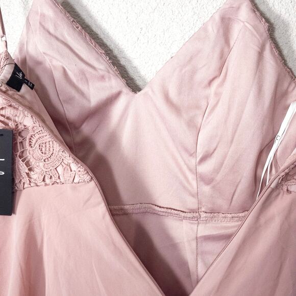 Lulus Pink Chiffon Dress Lace Bodice Spaghetti Strap Size S Bridesmaid - Picture 7 of 9